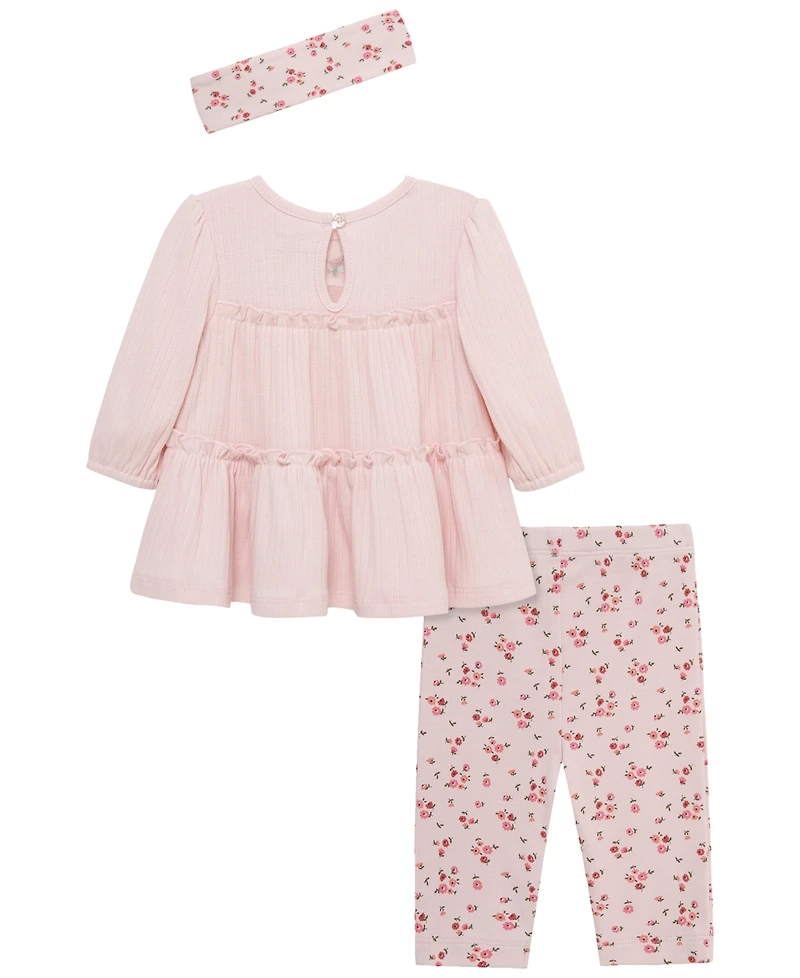 Little Me Baby Girls' Ditsy Tunic Long-Sleeve Top, Leggings and Headband, 3-Piece Set