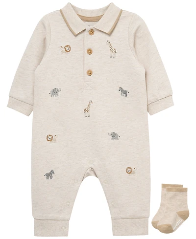 Little Me Baby Boys' Safari Long-Sleeve Coverall and Socks, 2-Piece Set