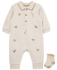 Little Me Baby Boys' Safari Long-Sleeve Coverall and Socks, 2-Piece Set