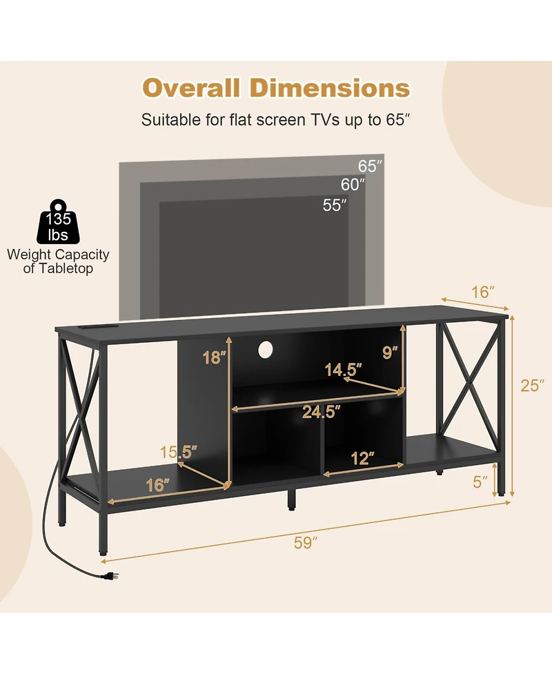 Slickblue Modern Tv Stand with Led Lights and Integrated Power Outlets