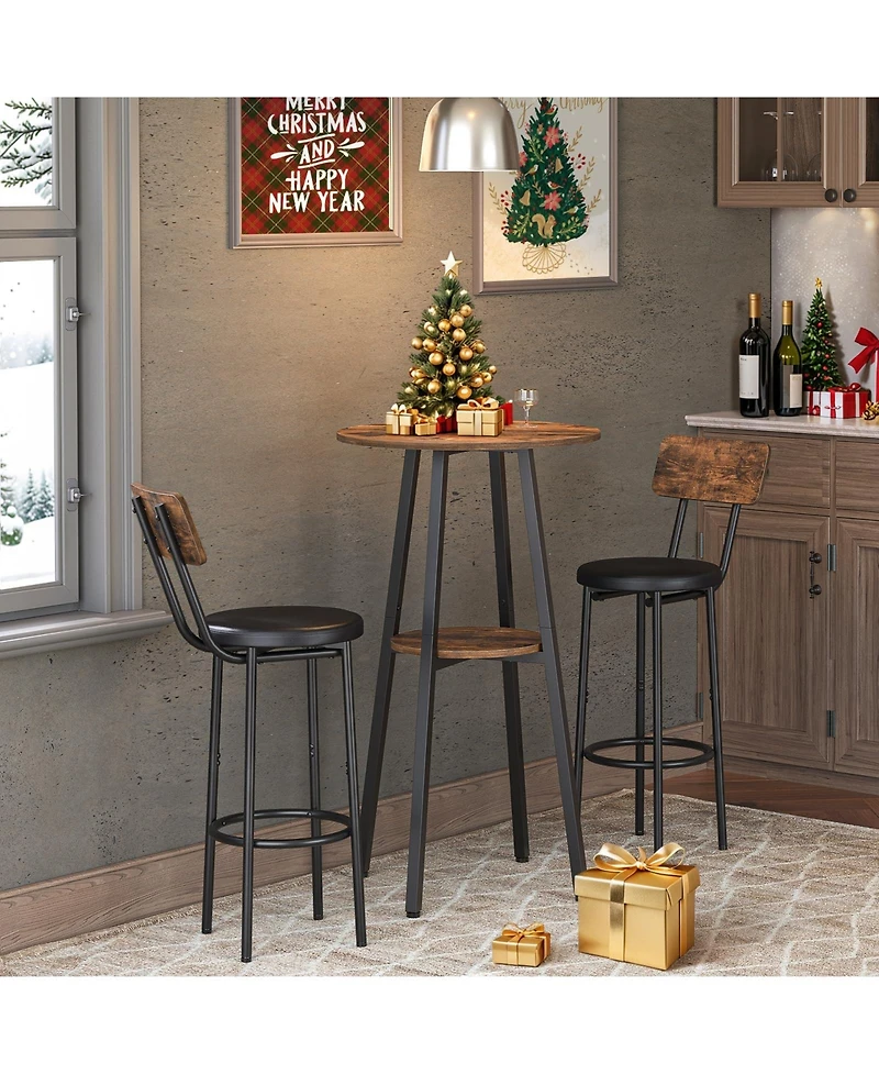 Slickblue 2-Tier Round Bar Table with Storage Shelf for Compact Living Spaces