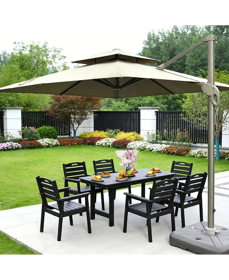 Asagikoiai 7-Piece All-Weather Hdpe Outdoor Dining Set with Table and Umbrella Hole