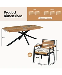 Asagikoiai 7-Piece Modern Acacia Wood Dining Set with Iron Frame and Cushions
