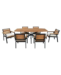 Asagikoiai 7-Piece Modern Acacia Wood Dining Set with Iron Frame and Cushions