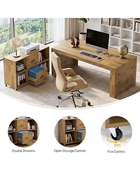 Tribesigns 63" Desk and 47" Rolling File Cabinet: L-shaped computer desk with drawers and shelves. Rustic home office furniture