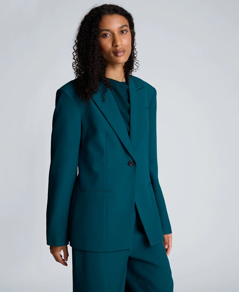 Kenneth Cole Women's Slim Sleeve Zippers One-Button Blazer