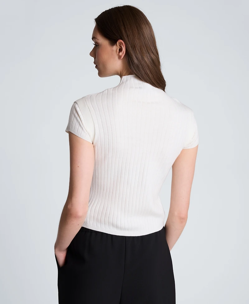 Kenneth Cole Women's Two-Tone Layered Ribbed Mock-Neck Sweater
