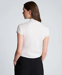 Kenneth Cole Women's Two-Tone Layered Ribbed Mock-Neck Sweater