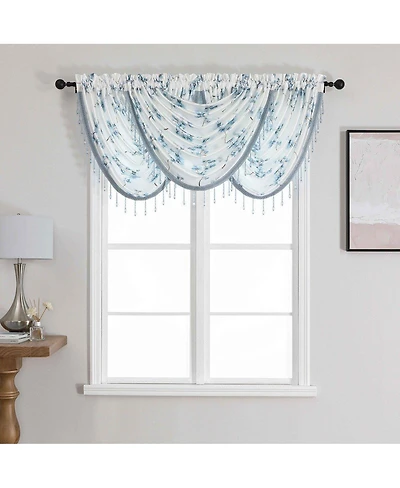 Kate Aurora 3 Piece Printed Cherry Blossom Beaded Rod Pocket Window Valances