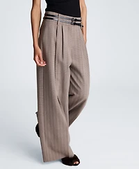Kenneth Cole Women's High-Rise Double-Belt Pleated Wide-Leg Pants
