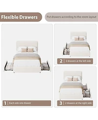 homfan 2 Pieces Twin Teddy Fleece Bed Frame, Upholstered Platform Bed with 2 Storage Drawers, Adjustable Headboard for Kids Teens, No Box Spring need