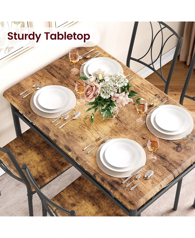 homfan Engineered Wood and Steel Dining Set, Ergonomic Padded Chairs, Space-Saving Easy-Clean Home Kitchen Furniture