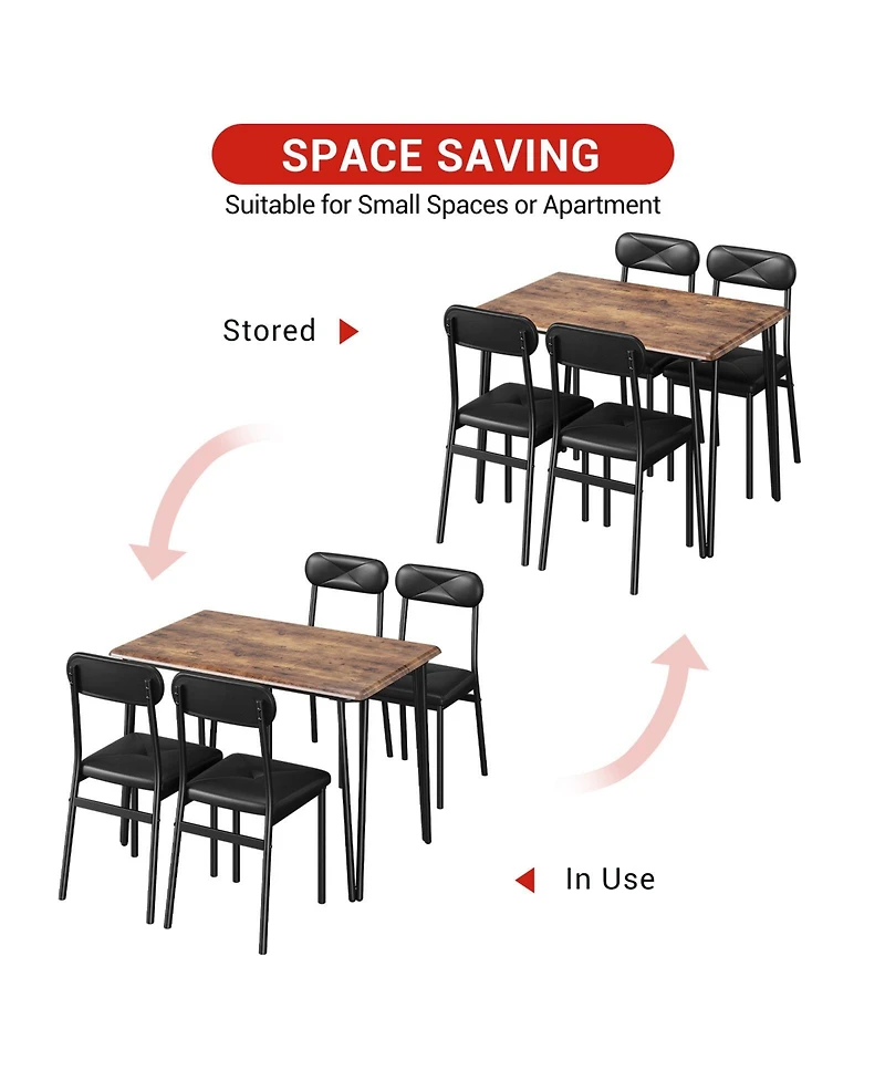 homfan 5-Piece Modern Dining Set, Pu Upholstered Chairs, Multi-purpose Space Saving Engineered Wood Home Furniture