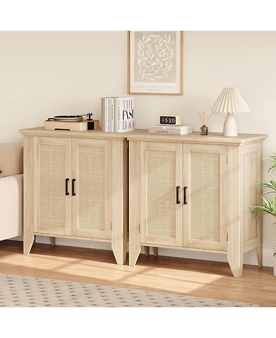 homfan 2 Piece 30" Wood Color Rattan Sideboard