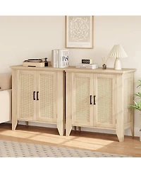 homfan 2 Piece 30" Wood Color Rattan Sideboard