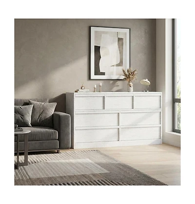 homfan 7-Drawer Wooden Storage Cabinet Wide Chest of Drawers with Large Storage for Bedroom, Farmhouse Organizer