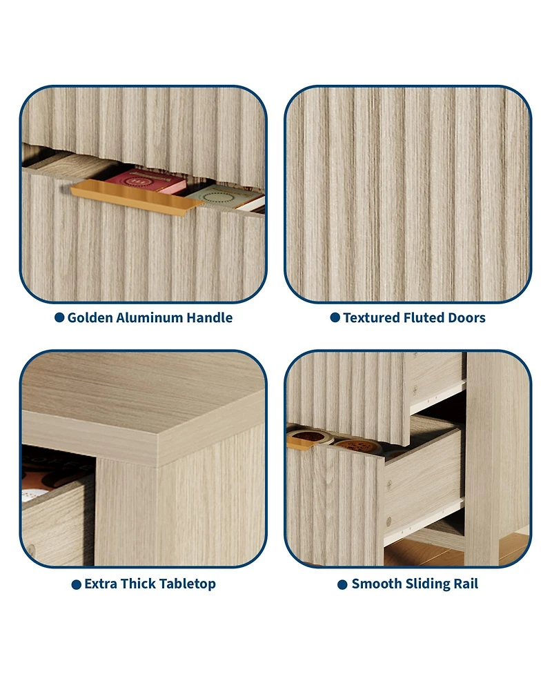 homfan Fluted Sideboard Storage Cabinet with Doors, Drawers and Adjustable Shelves for Dining Room or Living Room