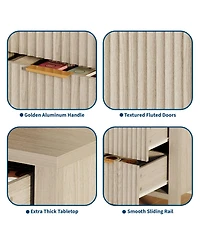 homfan Fluted Sideboard Storage Cabinet with Doors, Drawers and Adjustable Shelves for Dining Room or Living Room
