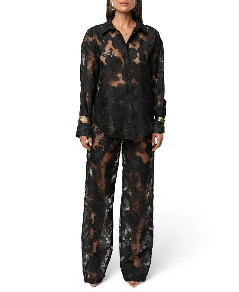 Jluxlabel Women's Organza Floral Blouse