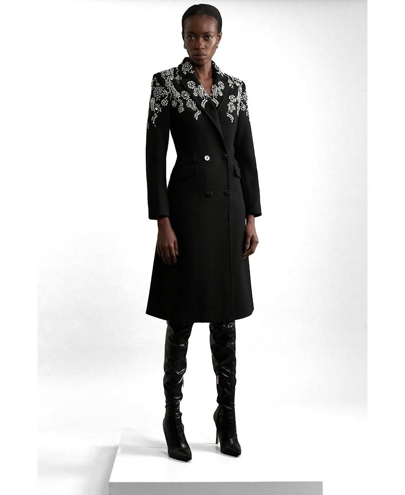 Karen Millen Women's Tailored Wool Double Breasted Midi Coat