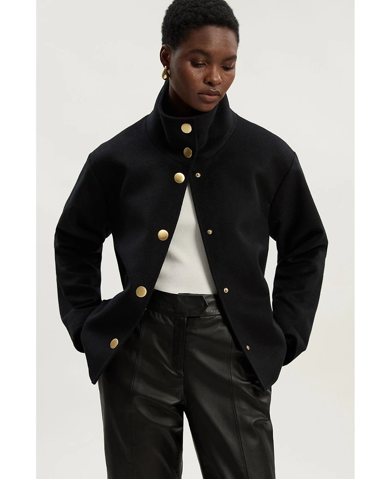 Karen Millen Women's Brushed Wool Funnel Neck Tailored Coat