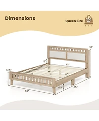 Slickblue Wood Queen Bed Frame with Padded Upholstered Headboard for Bedroom