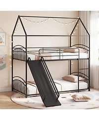 Slickblue House Bunk Bed Twin Over with Metal Slats and Sturdy Frame Design