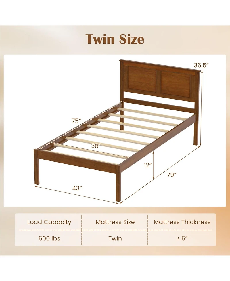 Slickblue Wooden Farmhouse Bed Frame with Platform Headboard