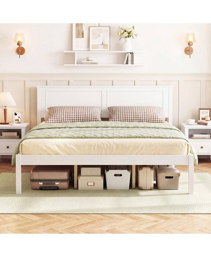 Slickblue Farmhouse Style Wooden Bed Frame with Headboard