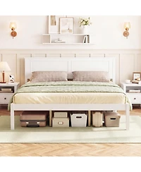 Slickblue Farmhouse Style Wooden Bed Frame with Headboard