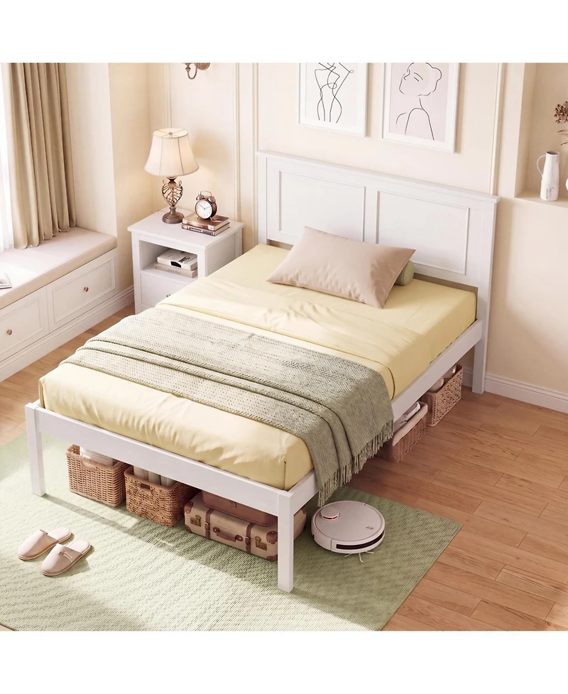 Slickblue Farmhouse Style Wooden Bed Frame with Headboard
