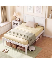Slickblue Farmhouse Style Wooden Bed Frame with Headboard