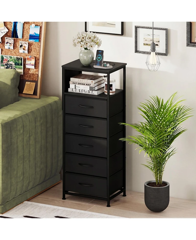 Slickblue Modern Nightstand 39" with Charging Station and Storage Shelf