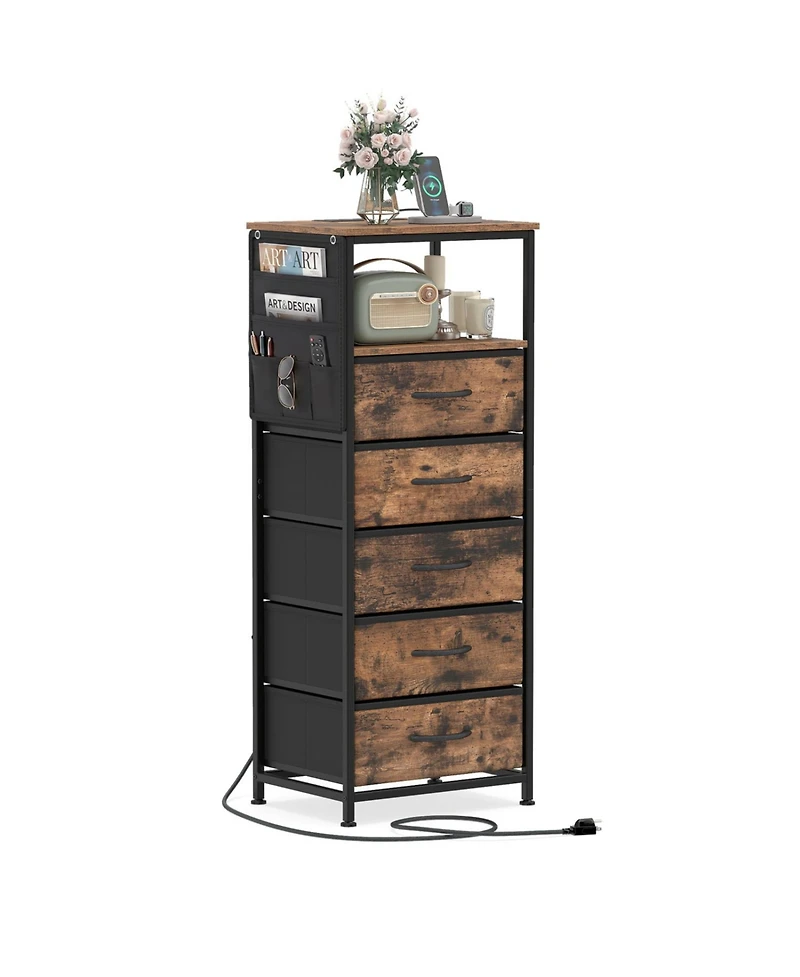 Slickblue Modern Nightstand 39" with Charging Station and Storage Shelf