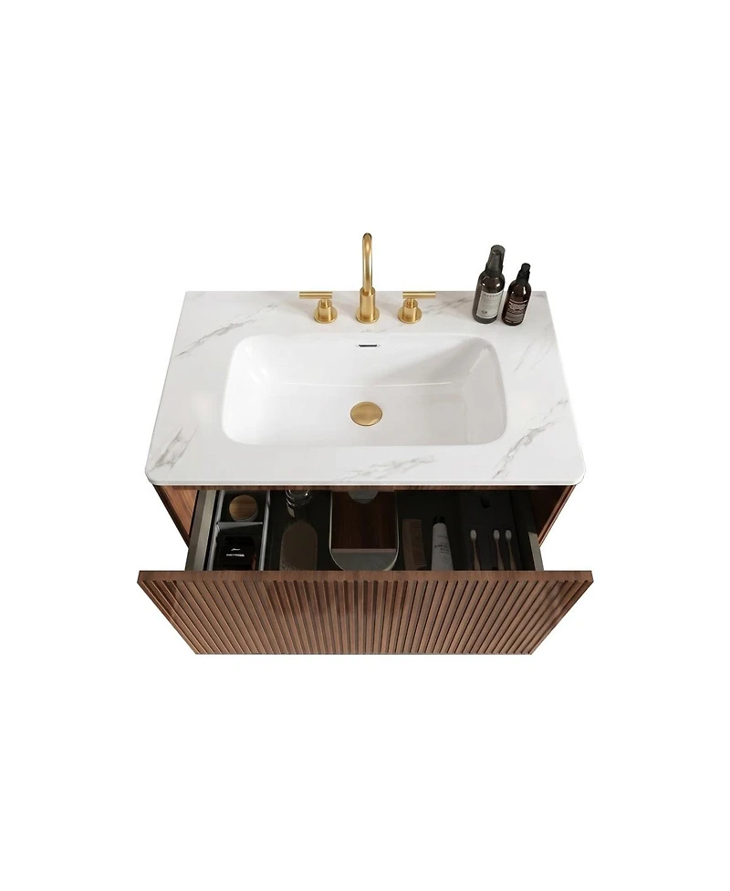 Sillysis 30" Modern Wall Mounted Bathroom Vanity with Carrara Integrated Ceramic Sink