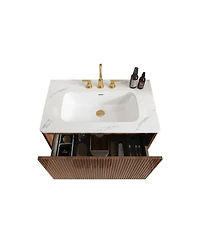 Sillysis 30" Modern Wall Mounted Bathroom Vanity with Carrara Integrated Ceramic Sink