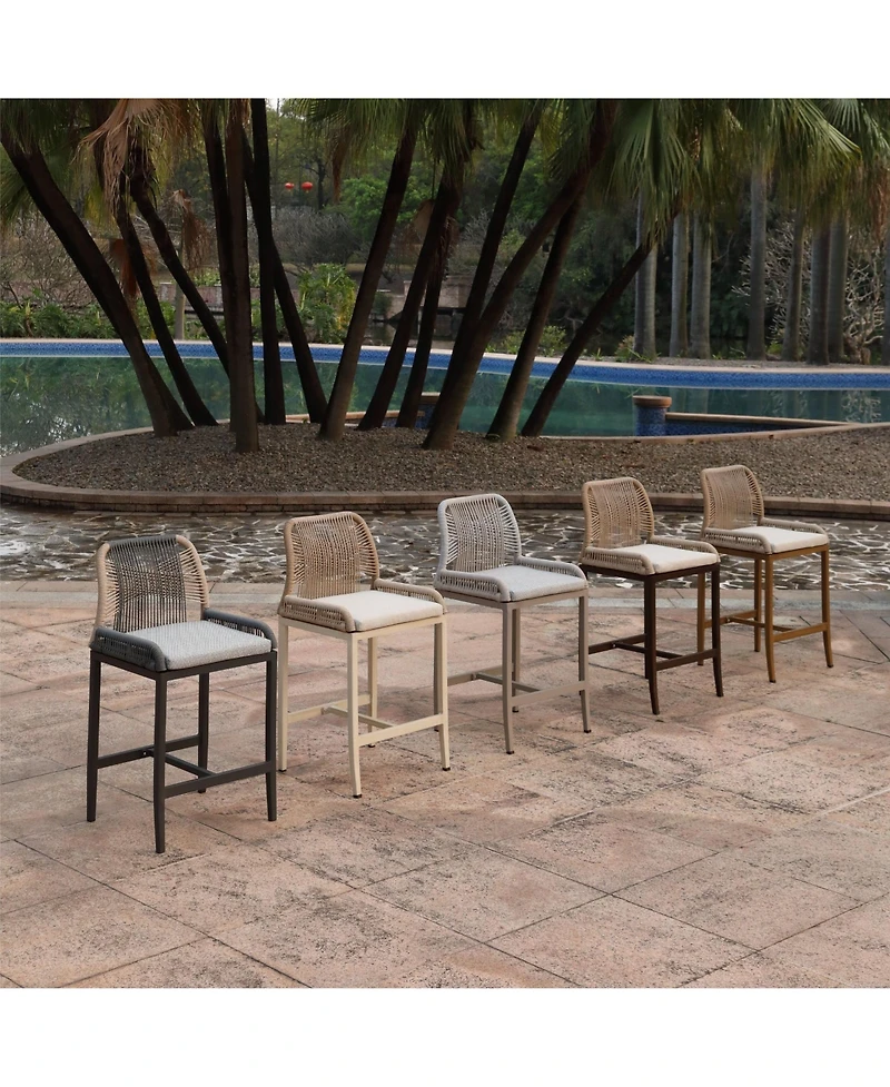 Clihome Pieces Wicker and Aluminum Modern Barstools with Cushion