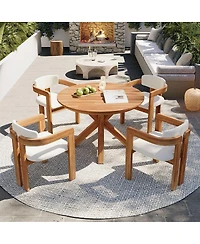 Asagikoiai 5 Piece Outdoor Acacia Wood Round Dining Set with Cushioned Chairs for Patio or Garden