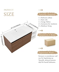 Sillysis Inch Wall Mounted Bathroom Vanity with Resin Sink and Open Storage Shelves for Modern Small Bathrooms