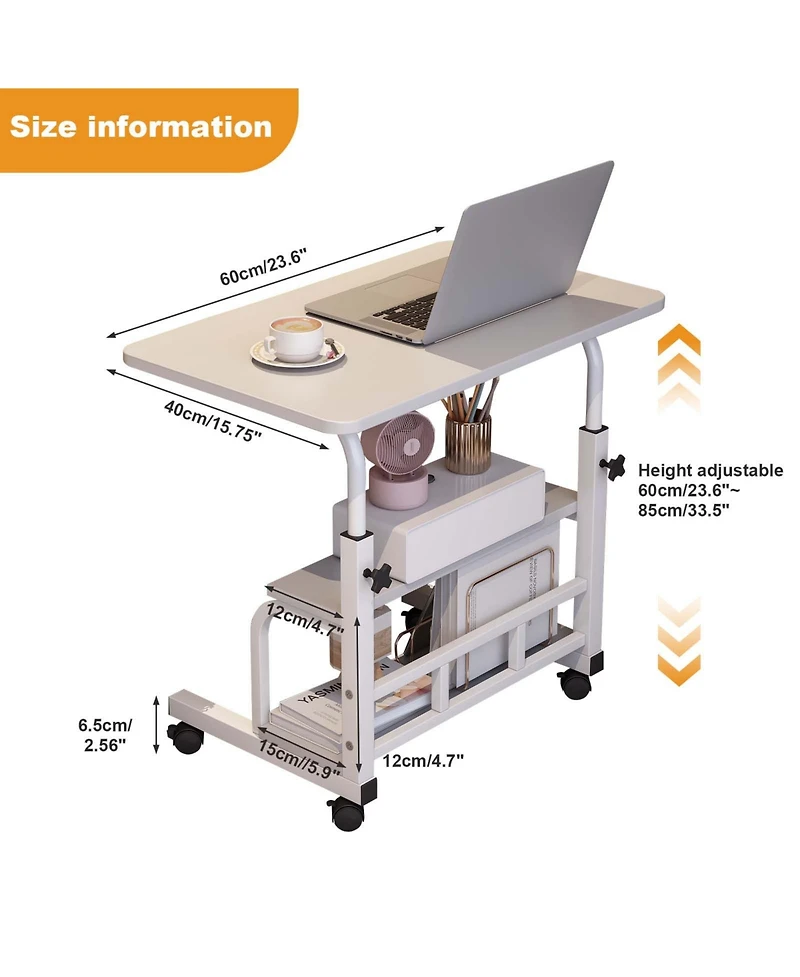 homfan Adjustable Height Mobile Standing Desk with Wheels - Compact Laptop Table with Storage Shelves - Ergonomic, Space-Saving Workstation