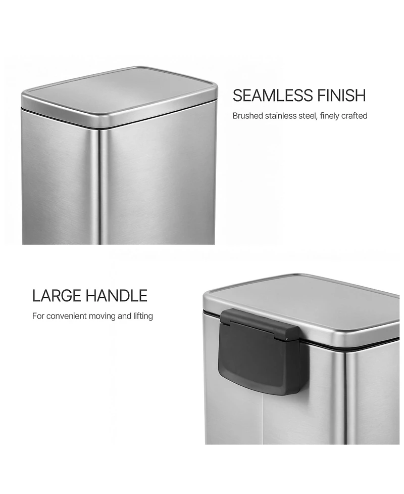 Mega Casa 13 Gal./50 Liter Rectangular Stainless-Steel-Made Matt White Step-on Trash Can for Kitchen