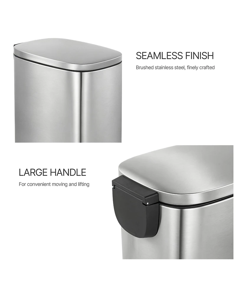 Mega Casa 13 Gal./50 Liter Slim Stainless Steel Step-on Trash Can for Kitchen