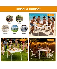 homfan Folding Computer Desk, 34 Inch White Portable Card Table with Adjustable Height and Handle for Home or Office