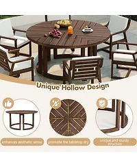 Asagikoiai 7 Piece Wooden Patio Dining Set with Umbrella Hole and Cushioned Chairs
