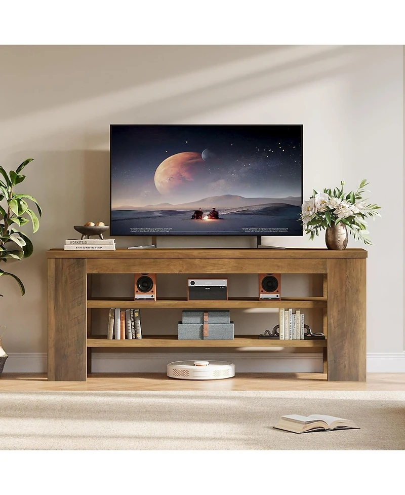 Tribesigns 47" Tv Stand for TVs up to 55 Inches, Farmhouse Entertainment Center with 3-Tier Open Storage Shelves, Media Console Cabinet