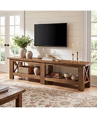 Tribesigns 70.87" Solid Wood Tv Stand for TVs up to 80", Farmhouse Long Entertainment Center with Storage Shelves, Media Wooden Television Stand