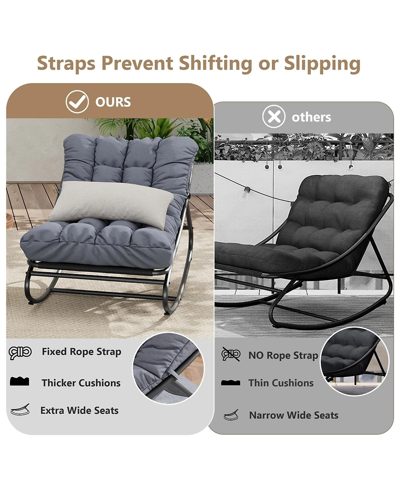 homfan Set of 2 Papasan Rocking Chairs, 30 Inch Oversized Egg Rocking Chair with 450 Lb Capacity for Patio or Living Room