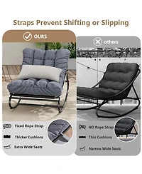 homfan Set of 2 Papasan Rocking Chairs, 30 Inch Oversized Egg Rocking Chair with 450 Lb Capacity for Patio or Living Room