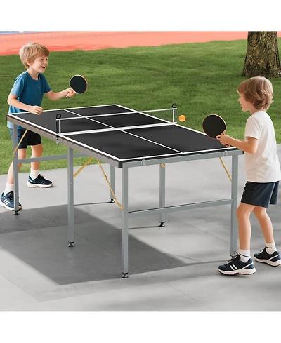 homfan Foldable Table Tennis with Engineered Wood Surface, Iron Frame Indoor Ping Pong for Home Game Room
