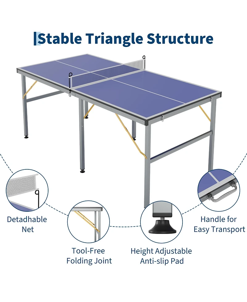 homfan Foldable Table Tennis with Engineered Wood Surface, Iron Frame Indoor Ping Pong for Home Game Room